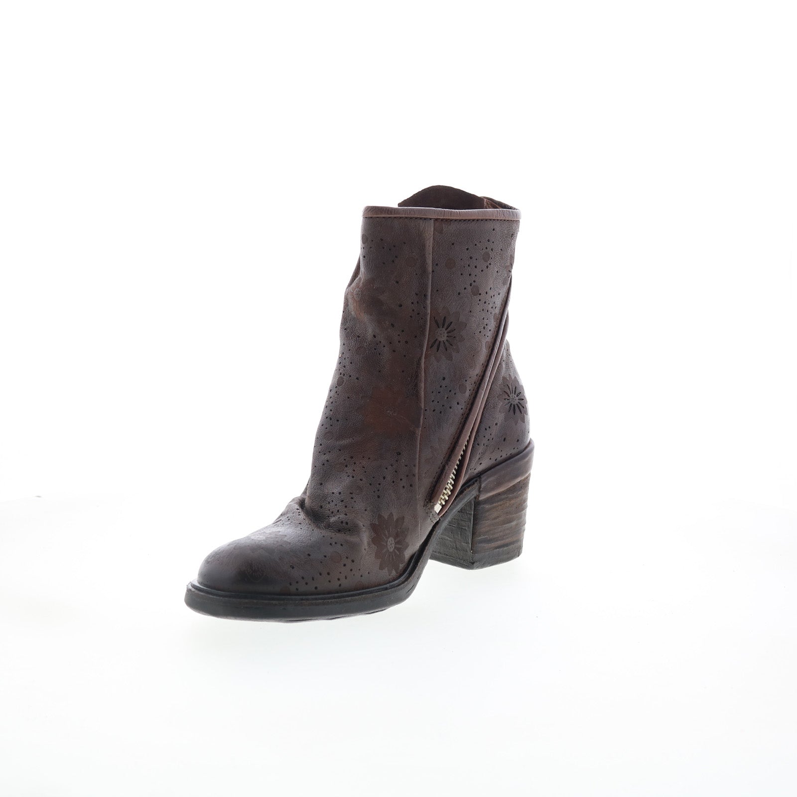 Jase Floral Womens Brown Leather Zipper Casual Dress Boots