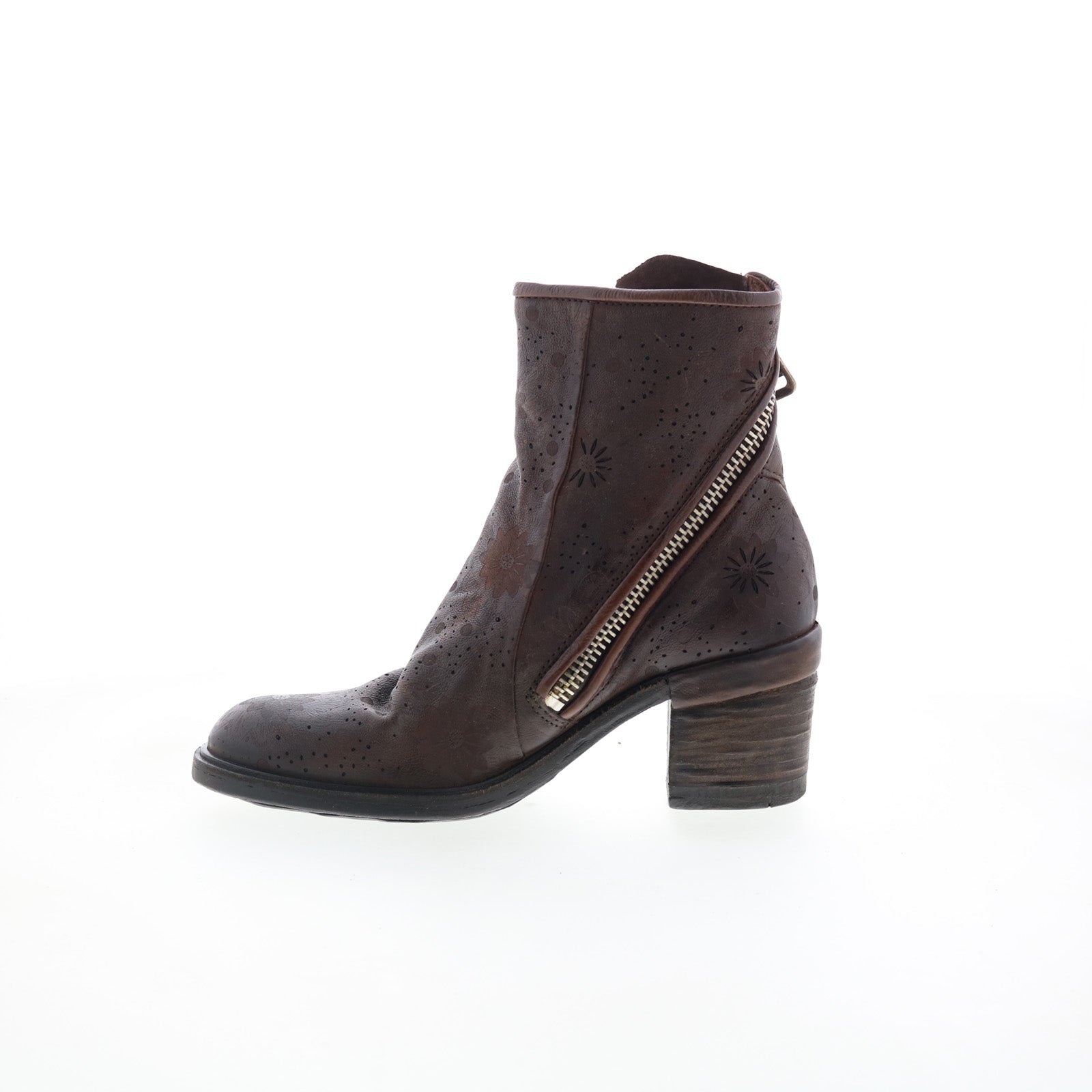 Jase Floral Womens Brown Leather Zipper Casual Dress Boots