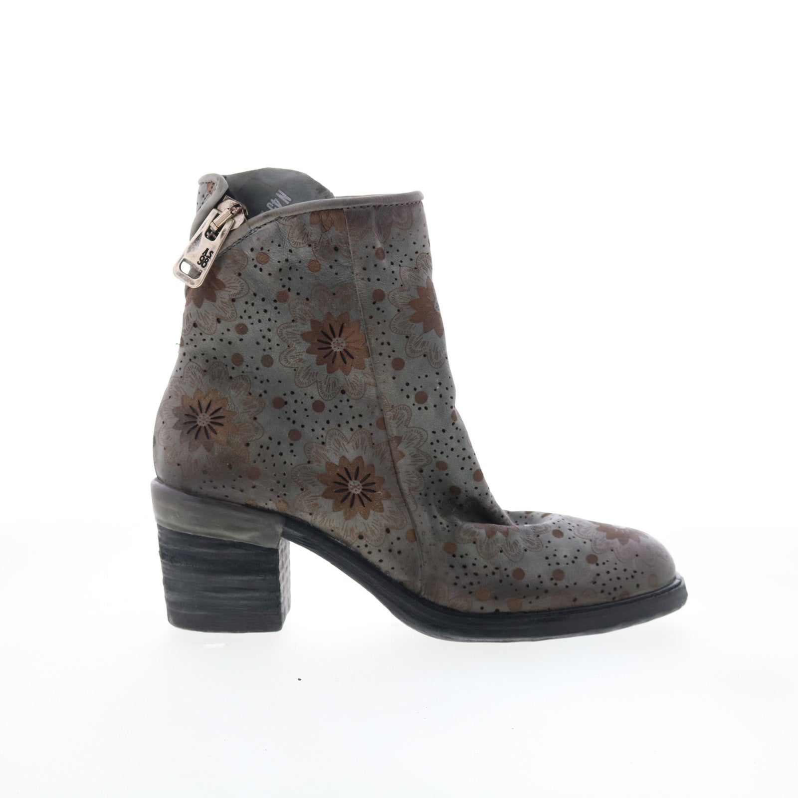 Jase Floral Womens Gray Leather Zipper Casual Dress Boots