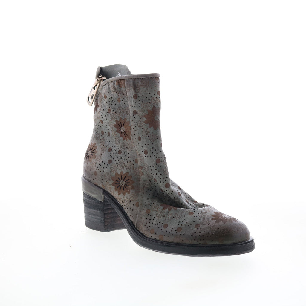 Jase Floral Womens Gray Leather Zipper Casual Dress Boots
