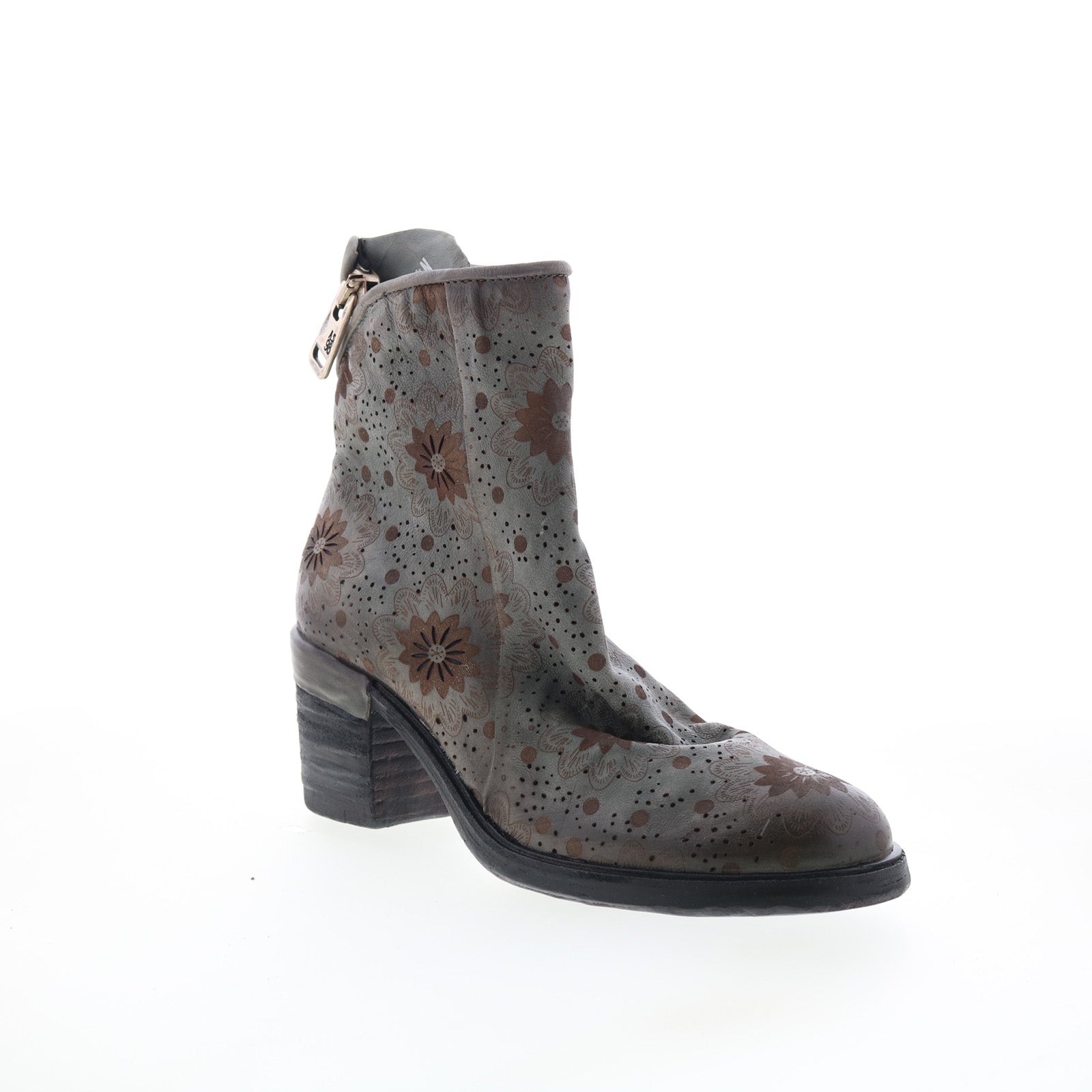 Jase Floral Womens Gray Leather Zipper Casual Dress Boots