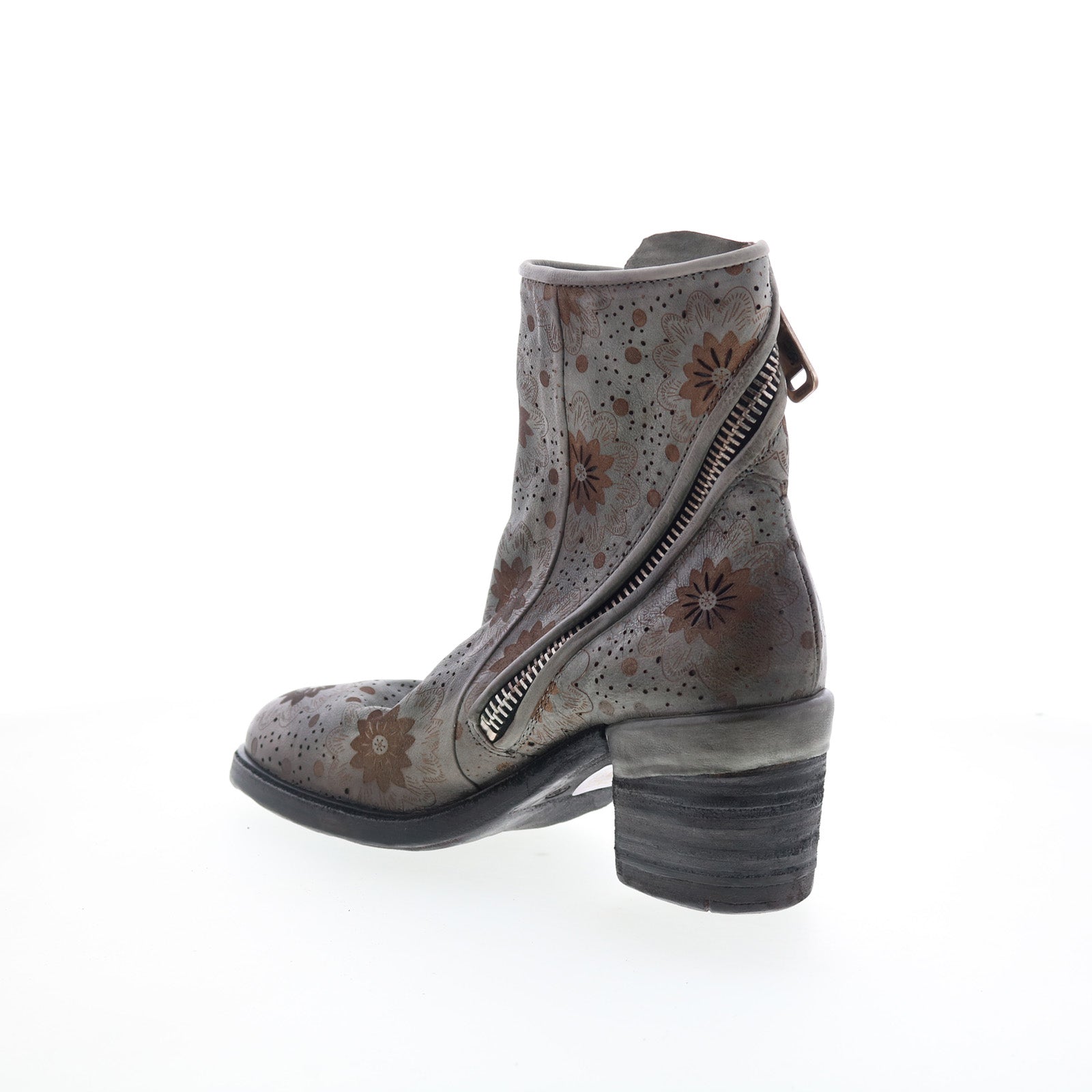 Jase Floral Womens Gray Leather Zipper Casual Dress Boots
