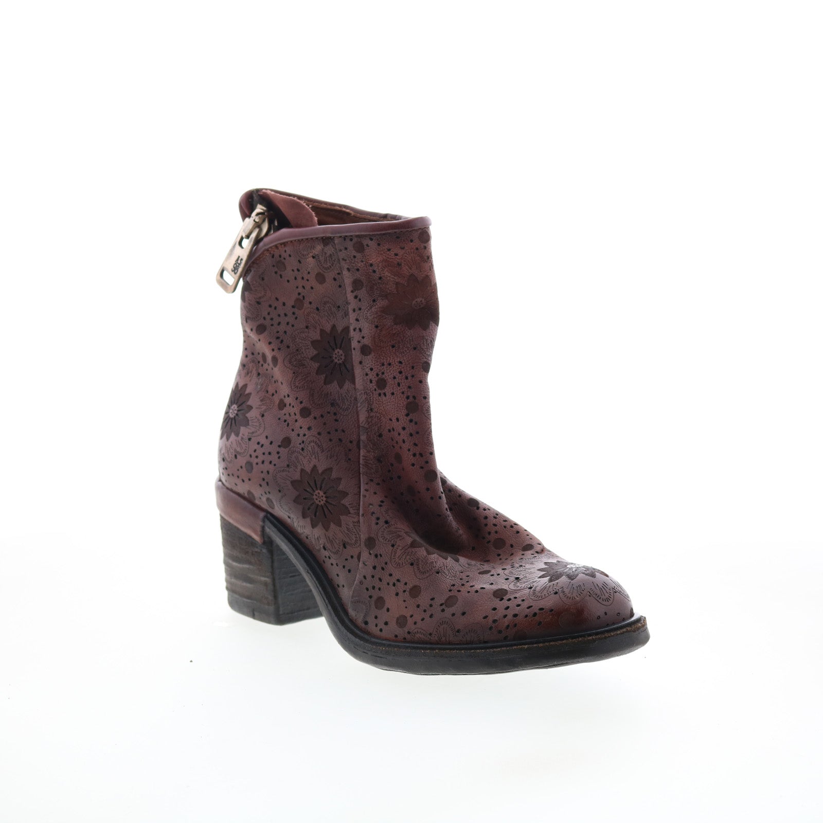 Jase Floral Womens Brown Leather Zipper Casual Dress Boots