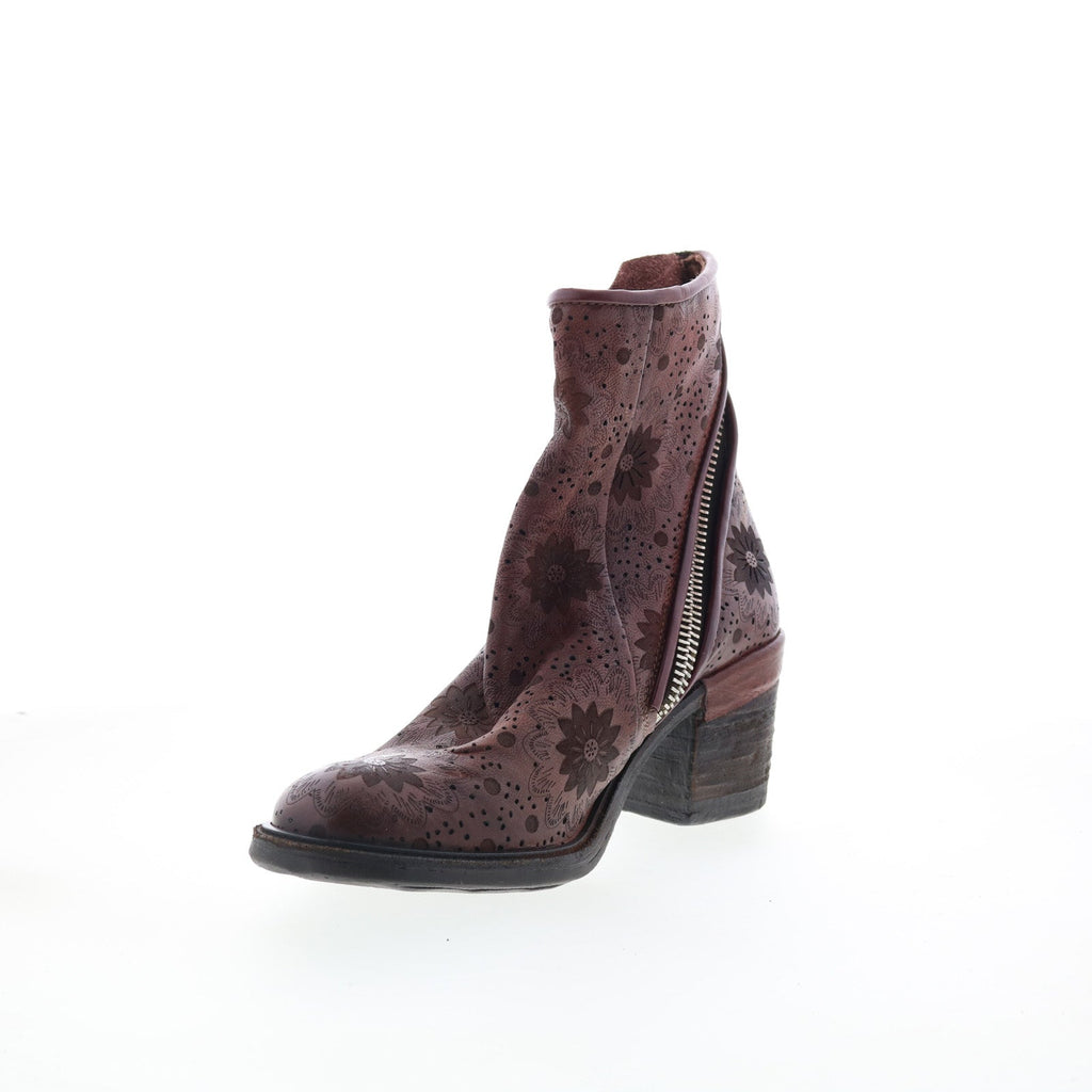 Jase Floral Womens Brown Leather Zipper Casual Dress Boots