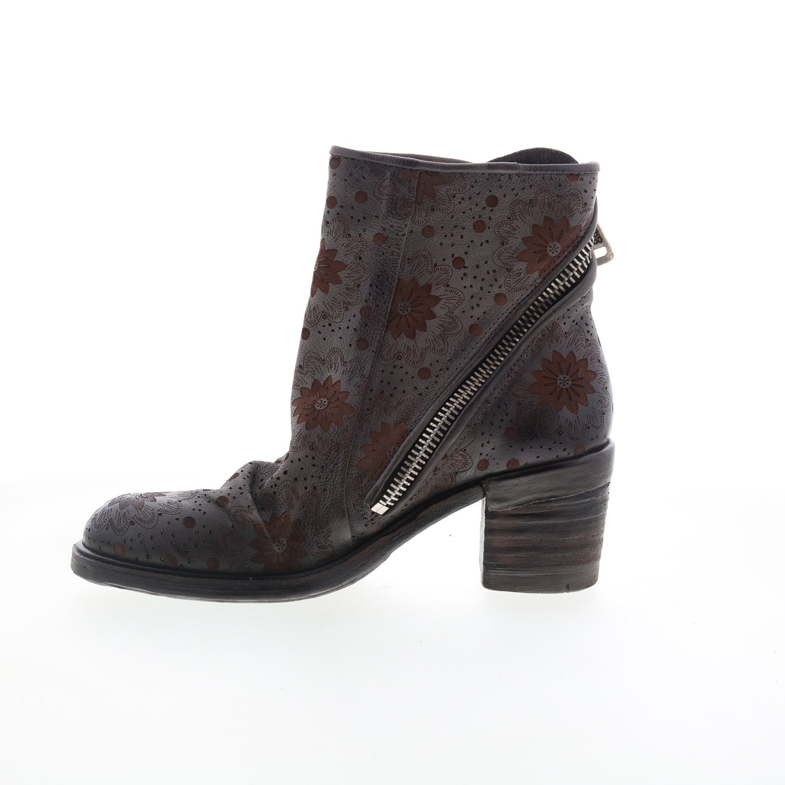 Jase Floral Womens Gray Leather Zipper Casual Dress Boots