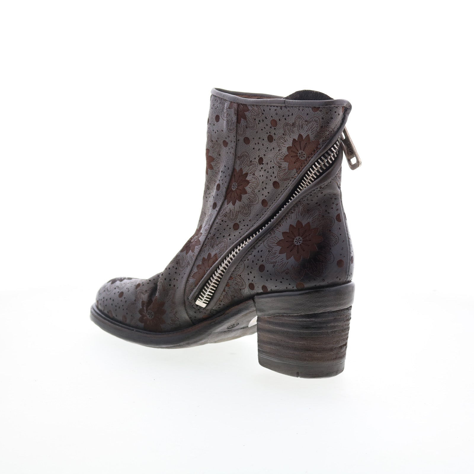 Jase Floral Womens Gray Leather Zipper Casual Dress Boots