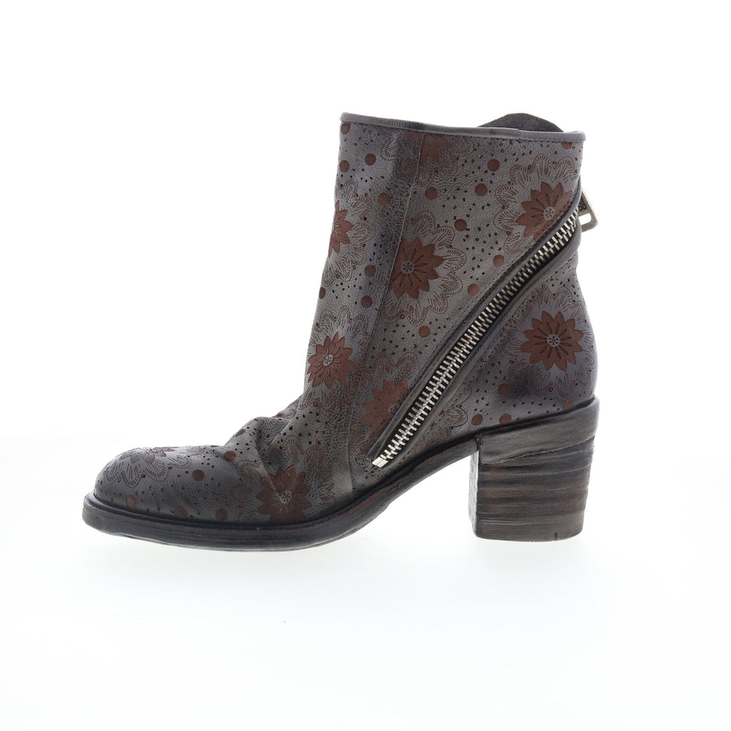 Jase Floral Womens Gray Leather Zipper Ankle & Booties Boots