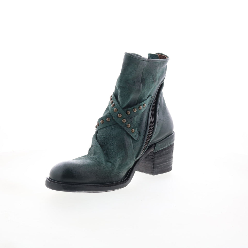 Jeffy Womens Green Leather Zipper Casual Dress Boots