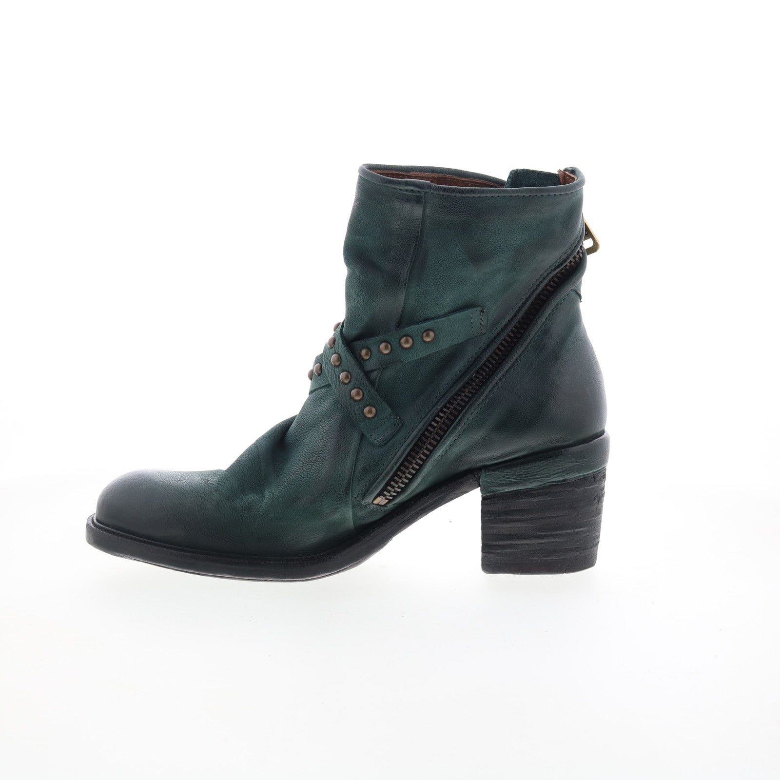 Jeffy Womens Green Leather Zipper Casual Dress Boots