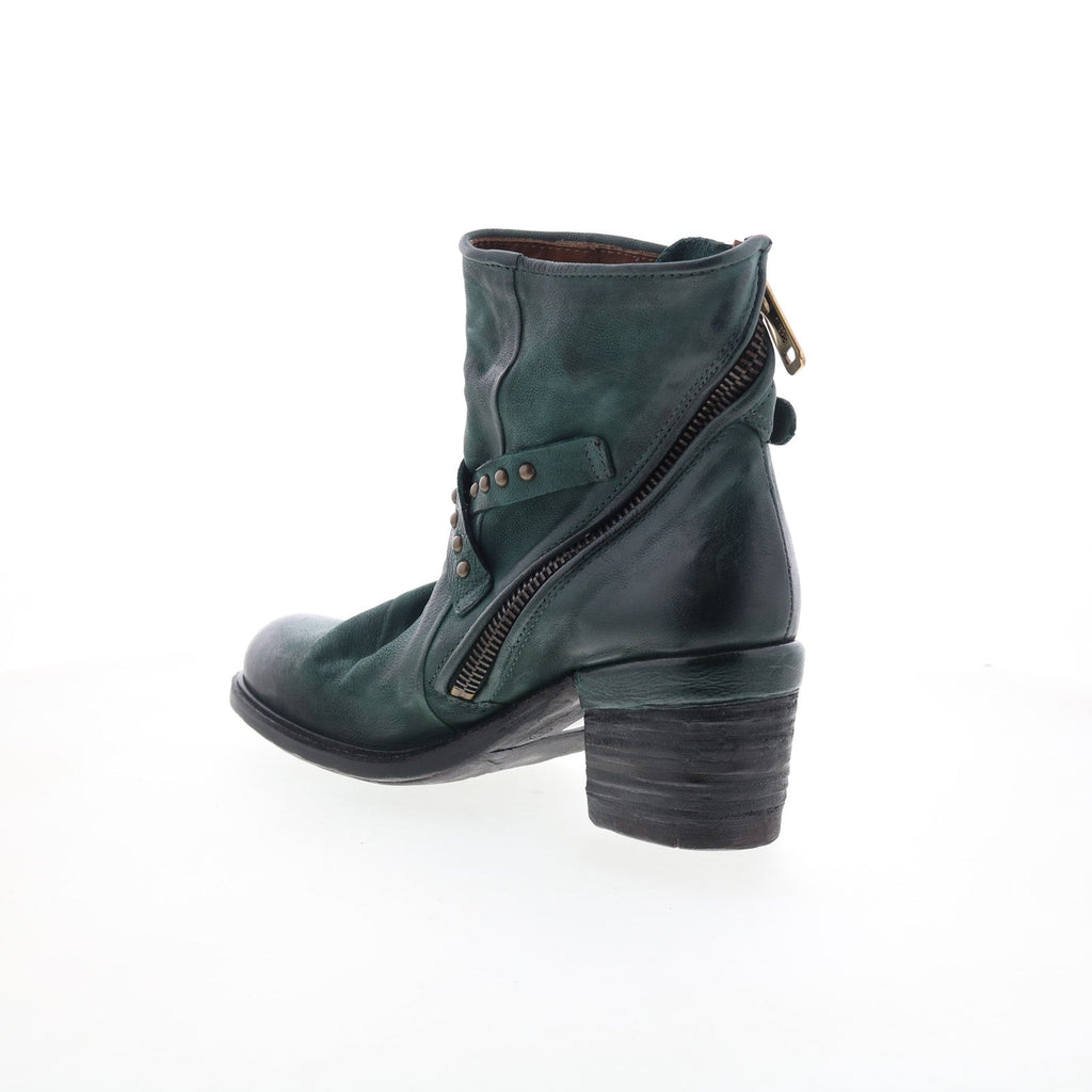Jeffy Womens Green Leather Zipper Casual Dress Boots