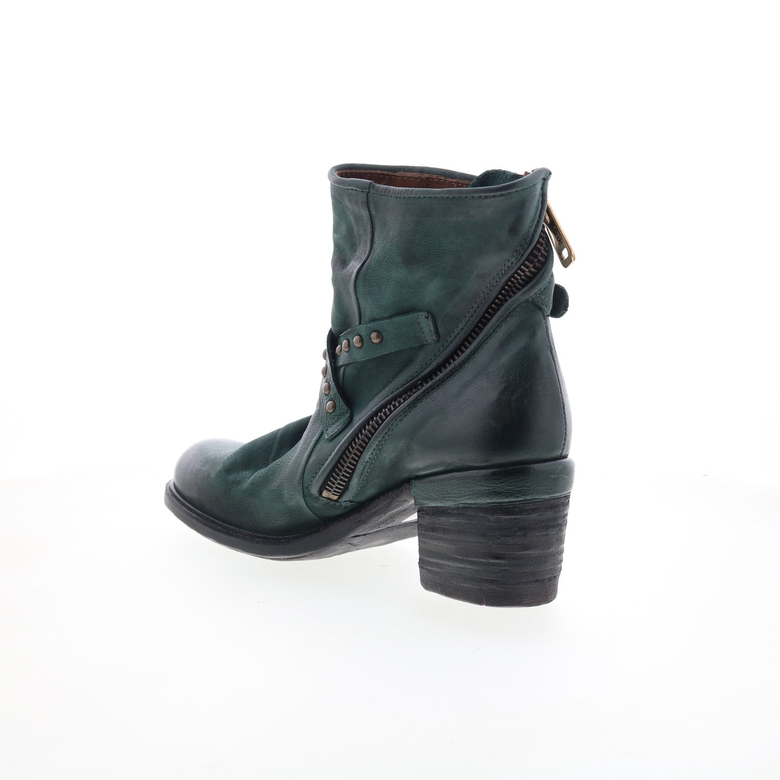 Jeffy Womens Green Leather Zipper Casual Dress Boots