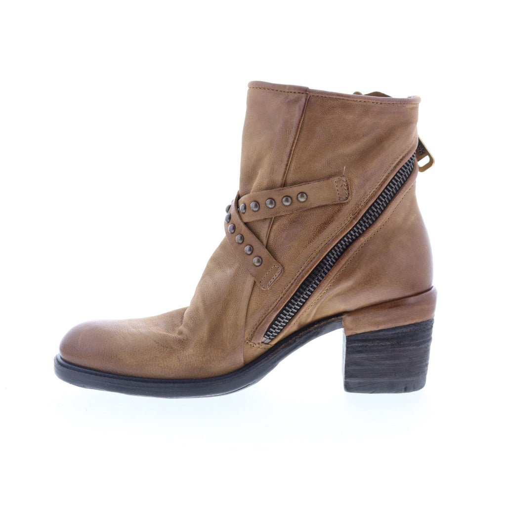 Jeffy Womens Brown Leather Zipper Ankle & Booties Boots