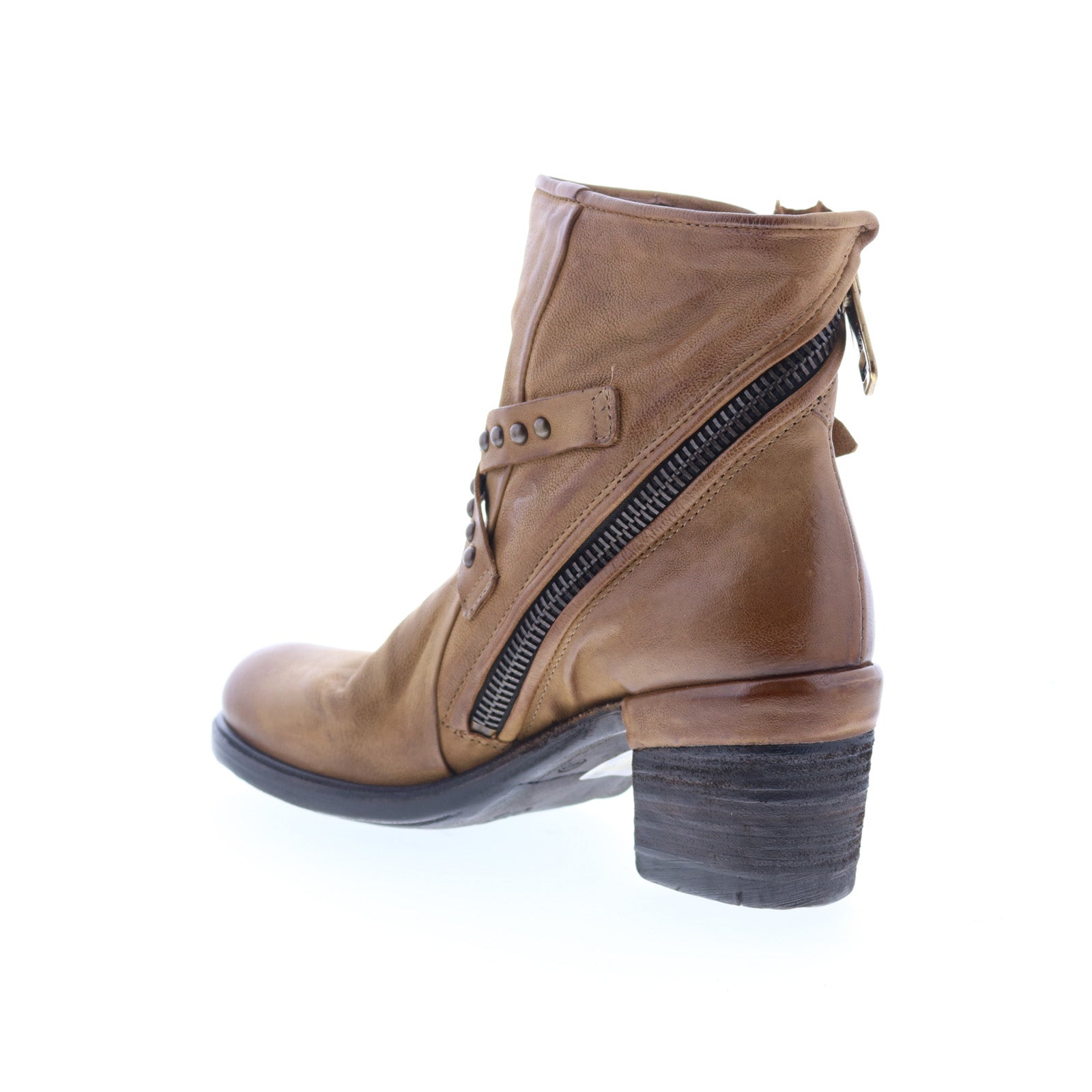 Jeffy Womens Brown Leather Zipper Ankle & Booties Boots