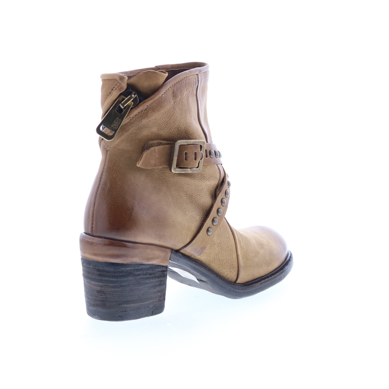 Jeffy Womens Brown Leather Zipper Ankle & Booties Boots