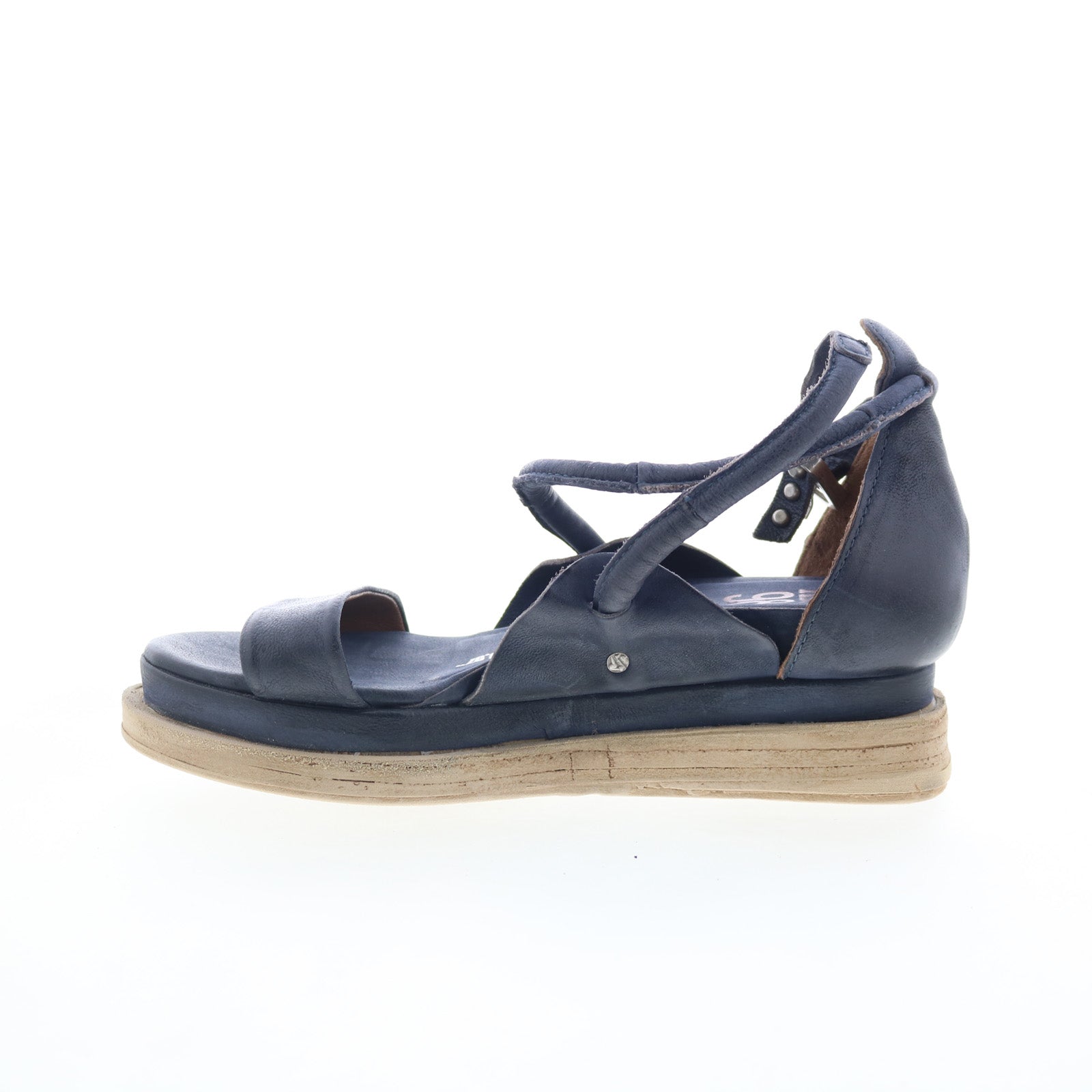 Laike Womens Black Leather Hook & Loop Platform Sandals Shoes