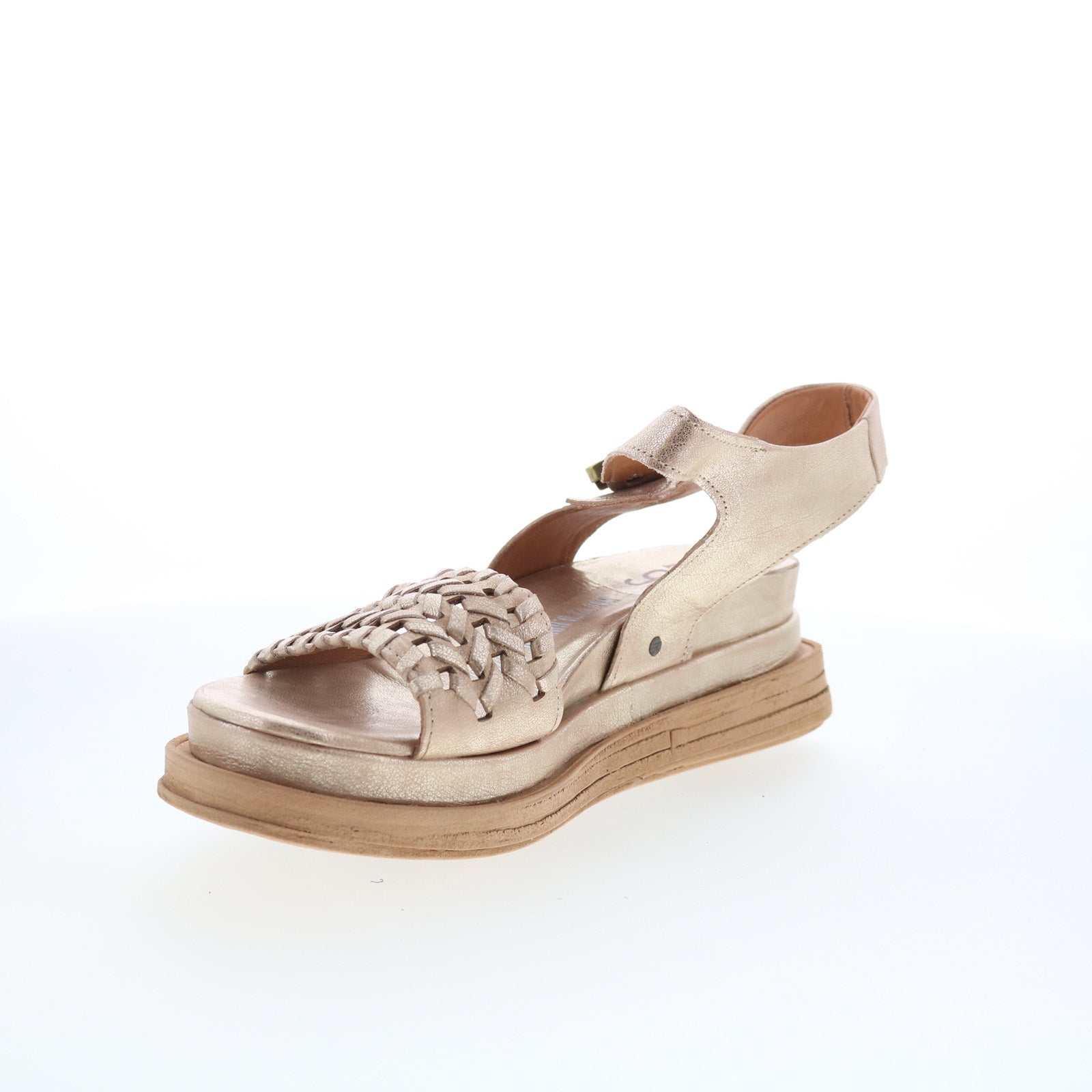 Landon Womens Gold Leather Hook & Loop Strap Sandals Shoes
