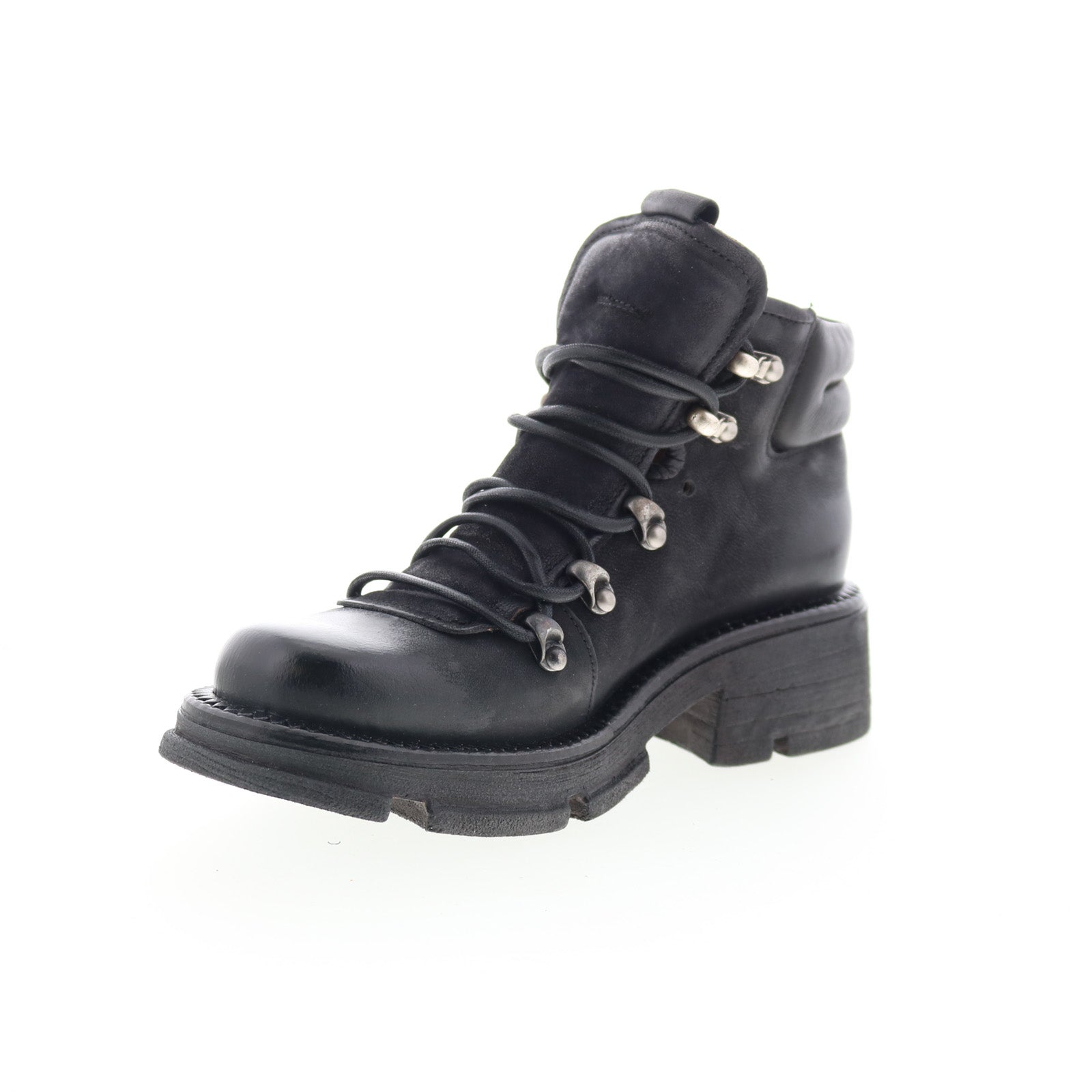 Langan Womens Black Leather Lace Up Ankle & Booties Boots