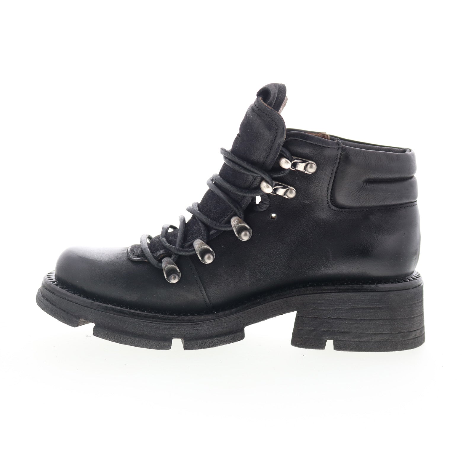 Langan Womens Black Leather Lace Up Ankle & Booties Boots