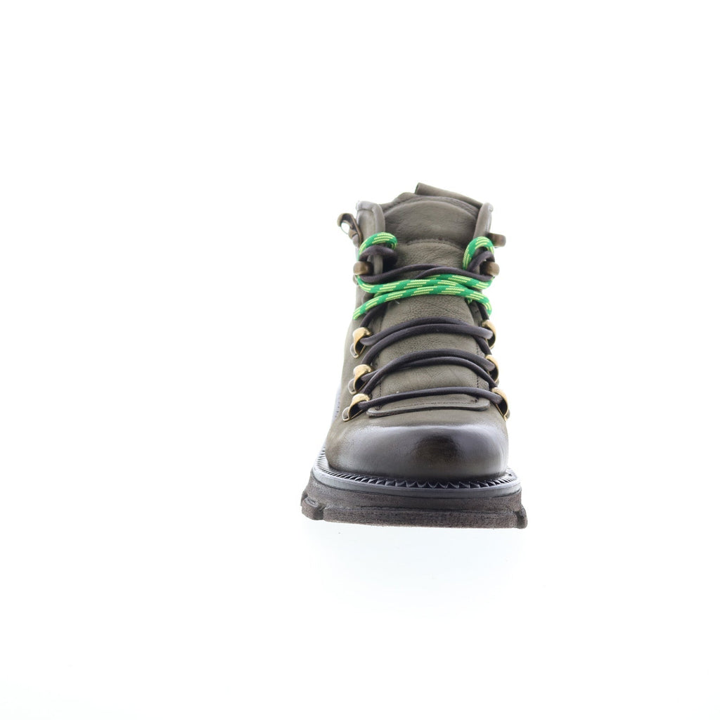 Langan Womens Green Leather Lace Up Lifestyle Boots