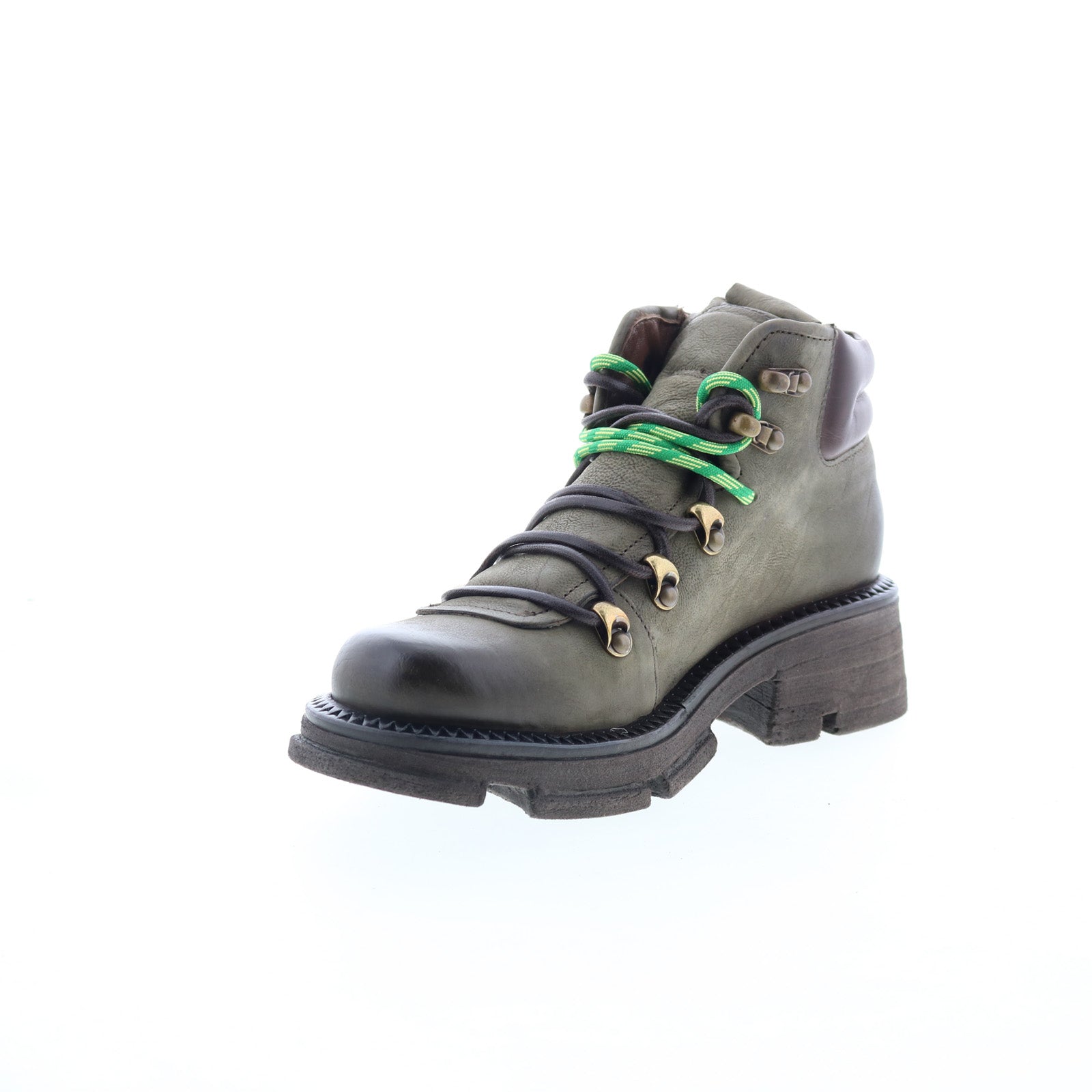 Langan Womens Green Leather Lace Up Lifestyle Boots