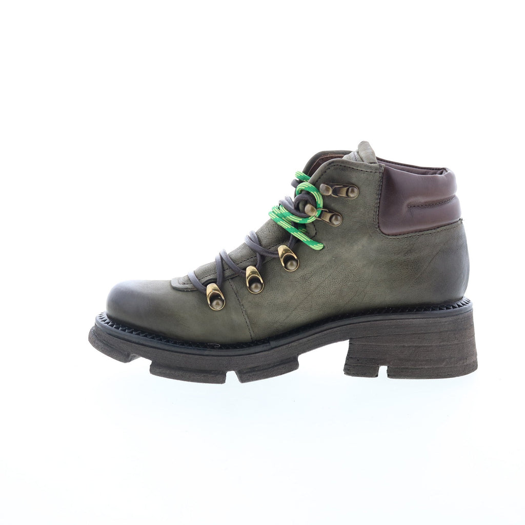 Langan Womens Green Leather Lace Up Lifestyle Boots