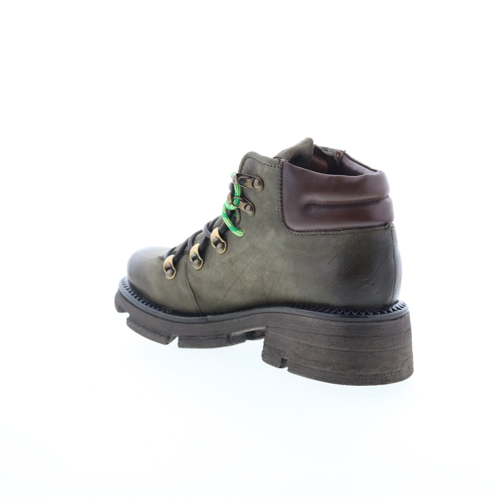 Langan Womens Green Leather Lace Up Lifestyle Boots
