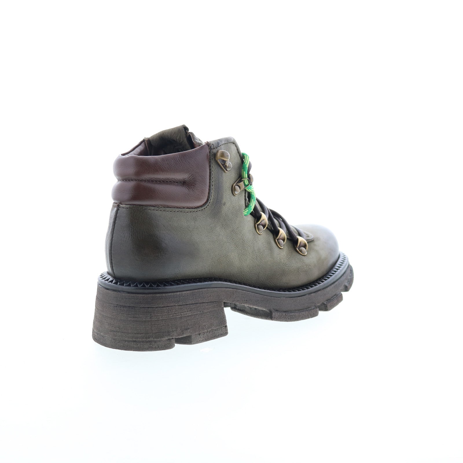 Langan Womens Green Leather Lace Up Lifestyle Boots