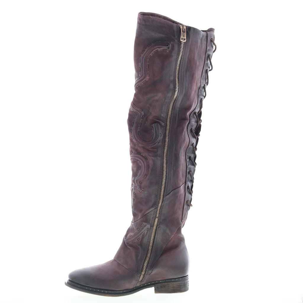 Lange Womens Burgundy Leather Zipper Knee High Boots