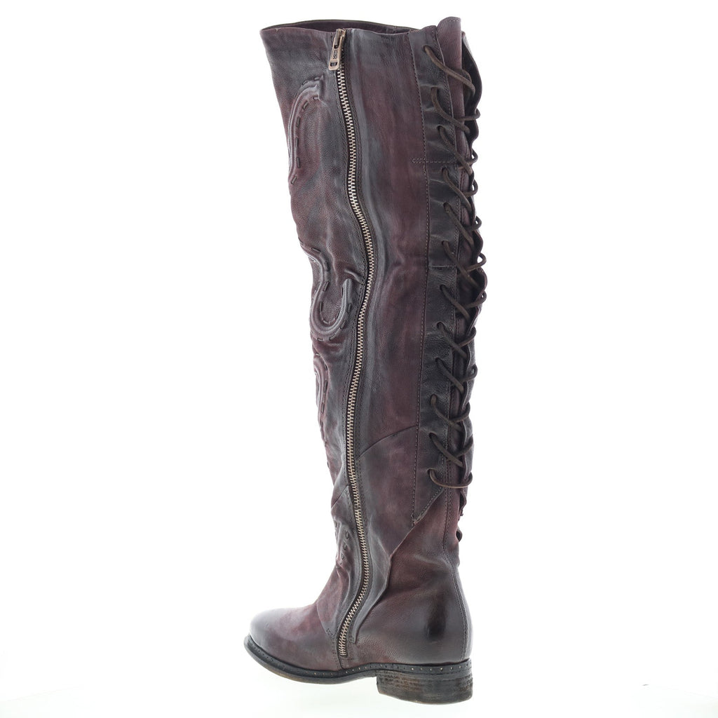 Lange Womens Burgundy Leather Zipper Knee High Boots