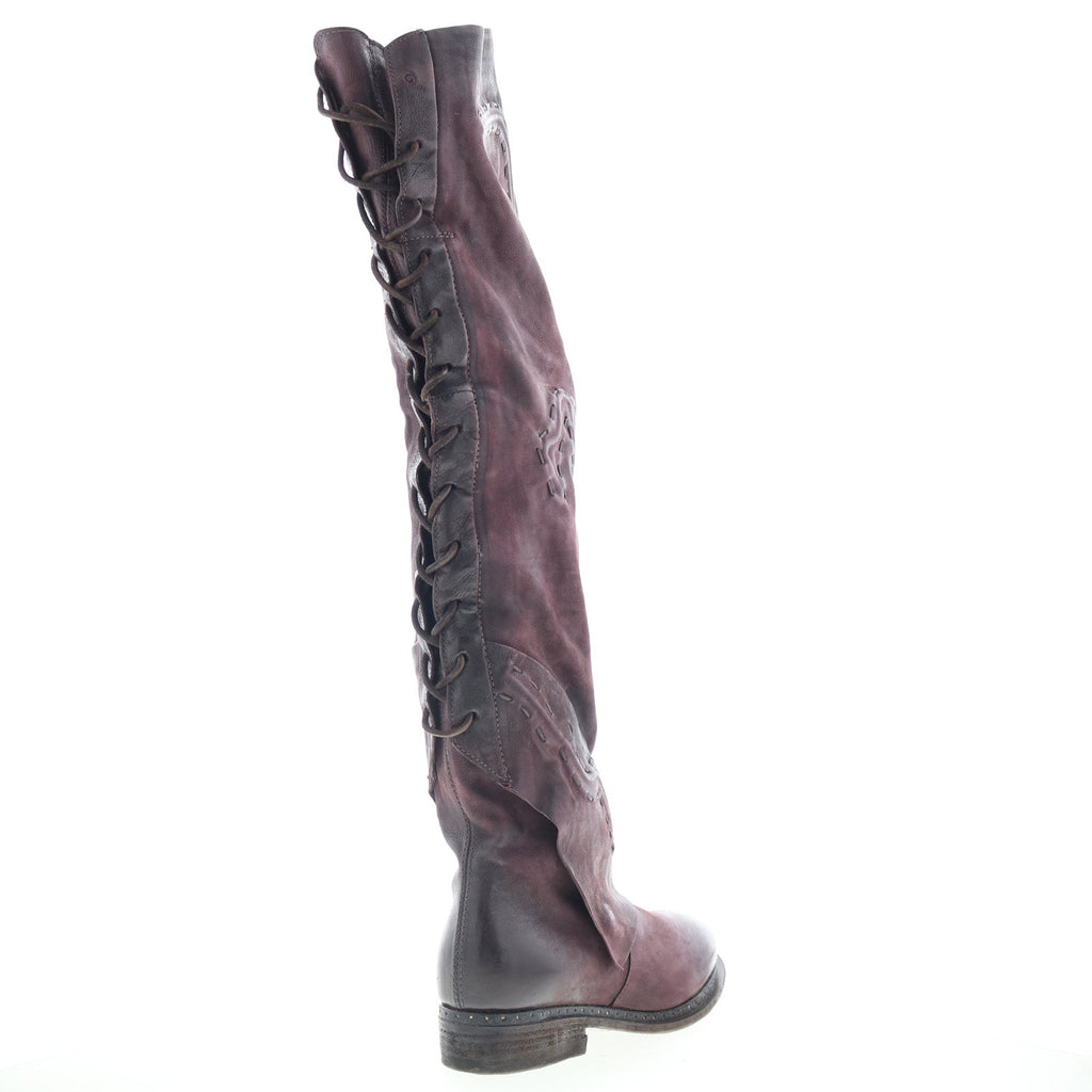 Lange Womens Burgundy Leather Zipper Knee High Boots
