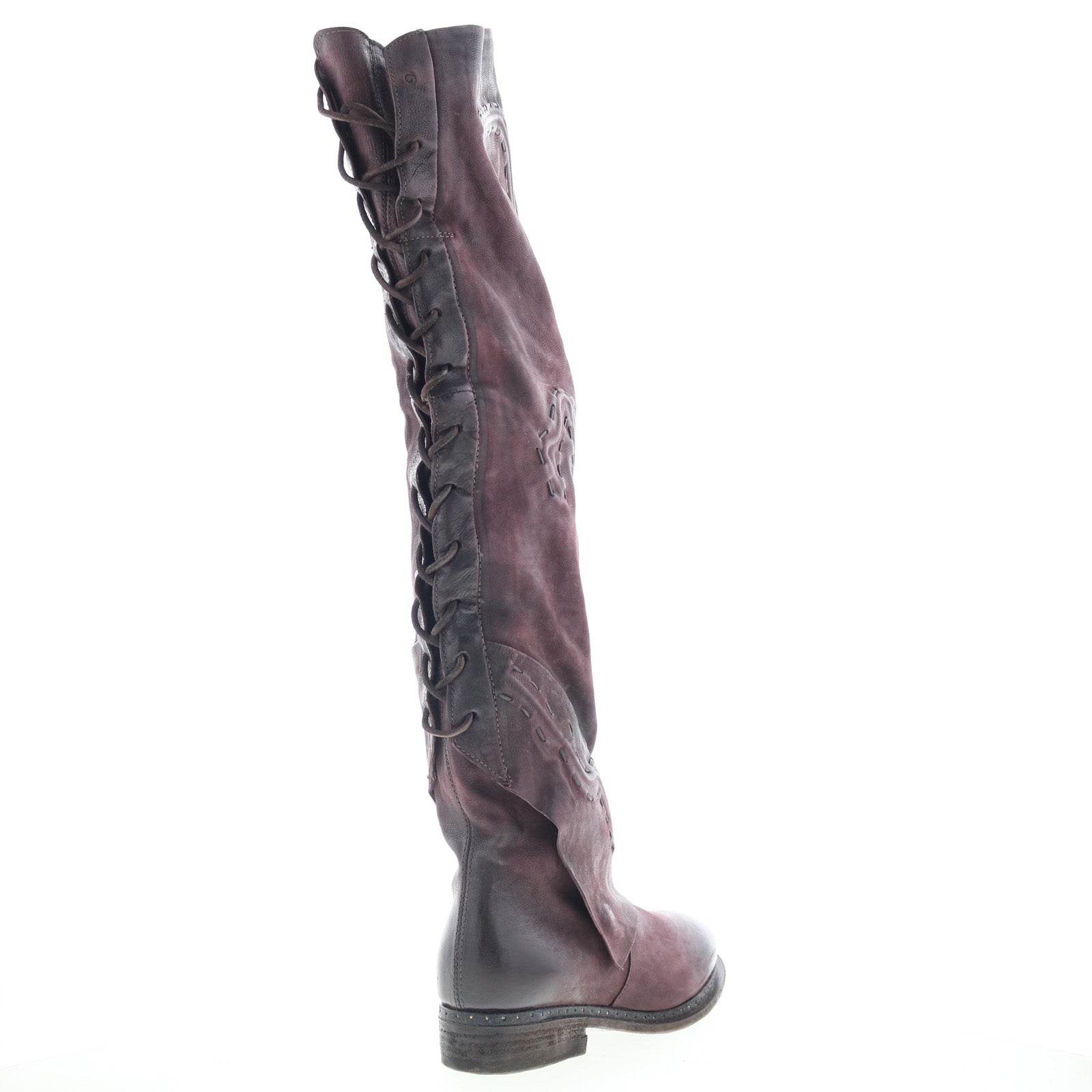Lange Womens Burgundy Leather Zipper Knee High Boots