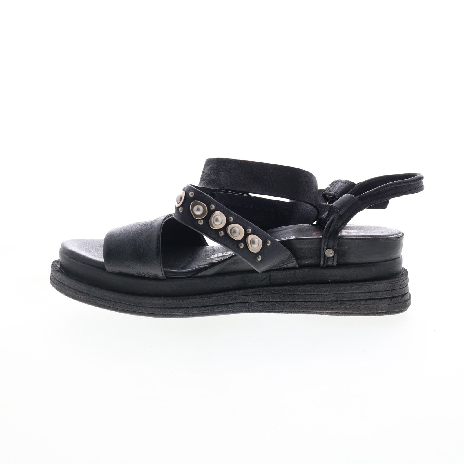 Larkie Womens Black Leather Hook & Loop Platform Sandals Shoes