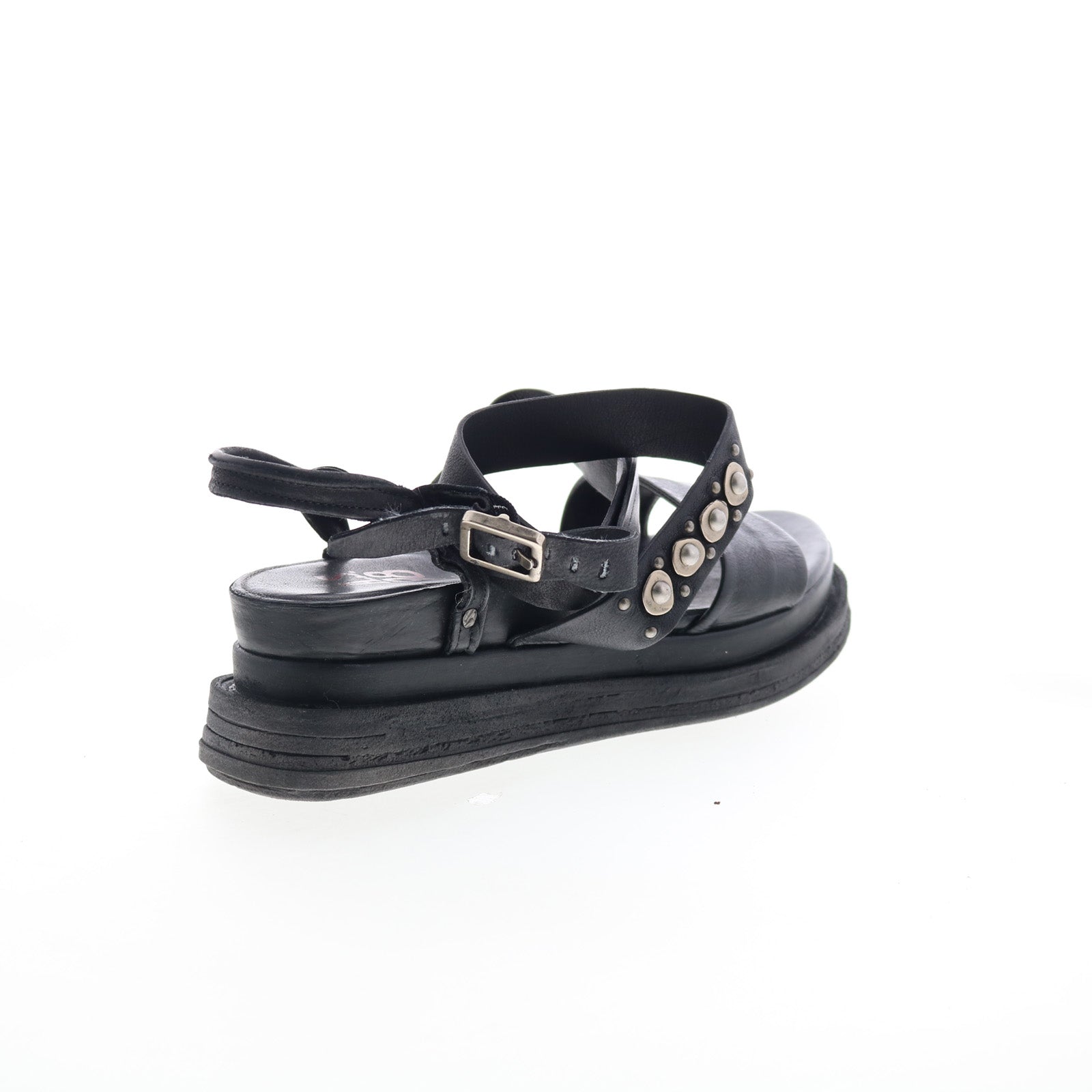 Larkie Womens Black Leather Hook & Loop Platform Sandals Shoes