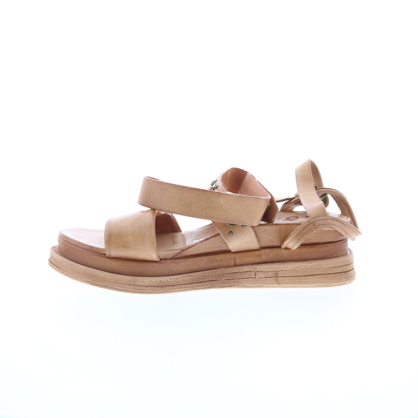 Larkie Womens Brown Leather Hook & Loop Platform Sandals Shoes