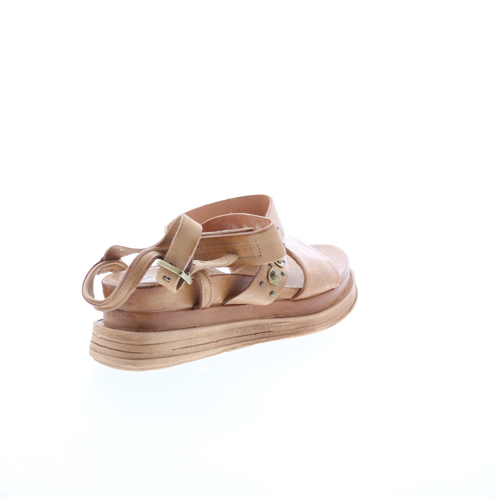 Larkie Womens Brown Leather Hook & Loop Platform Sandals Shoes