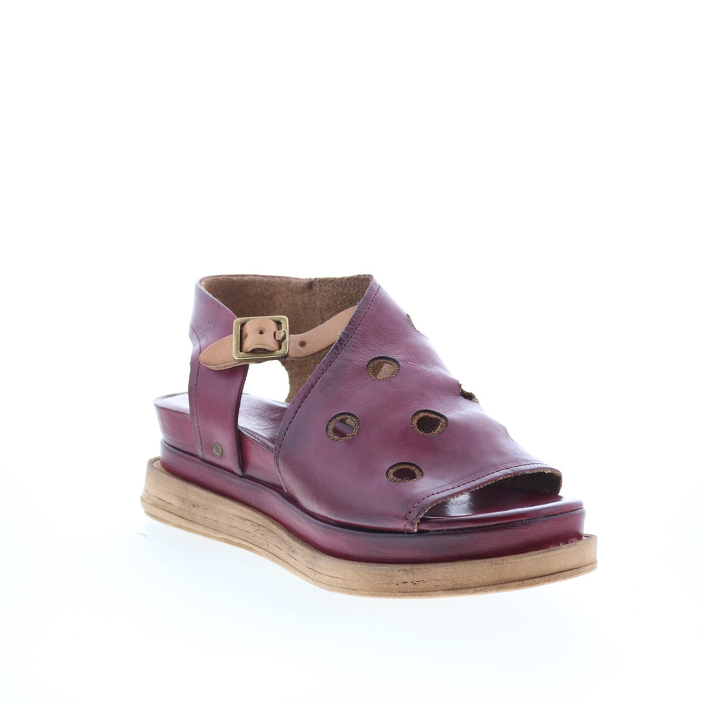 Larry Womens Burgandy Leather Hook & Loop Strap Sandals Shoes