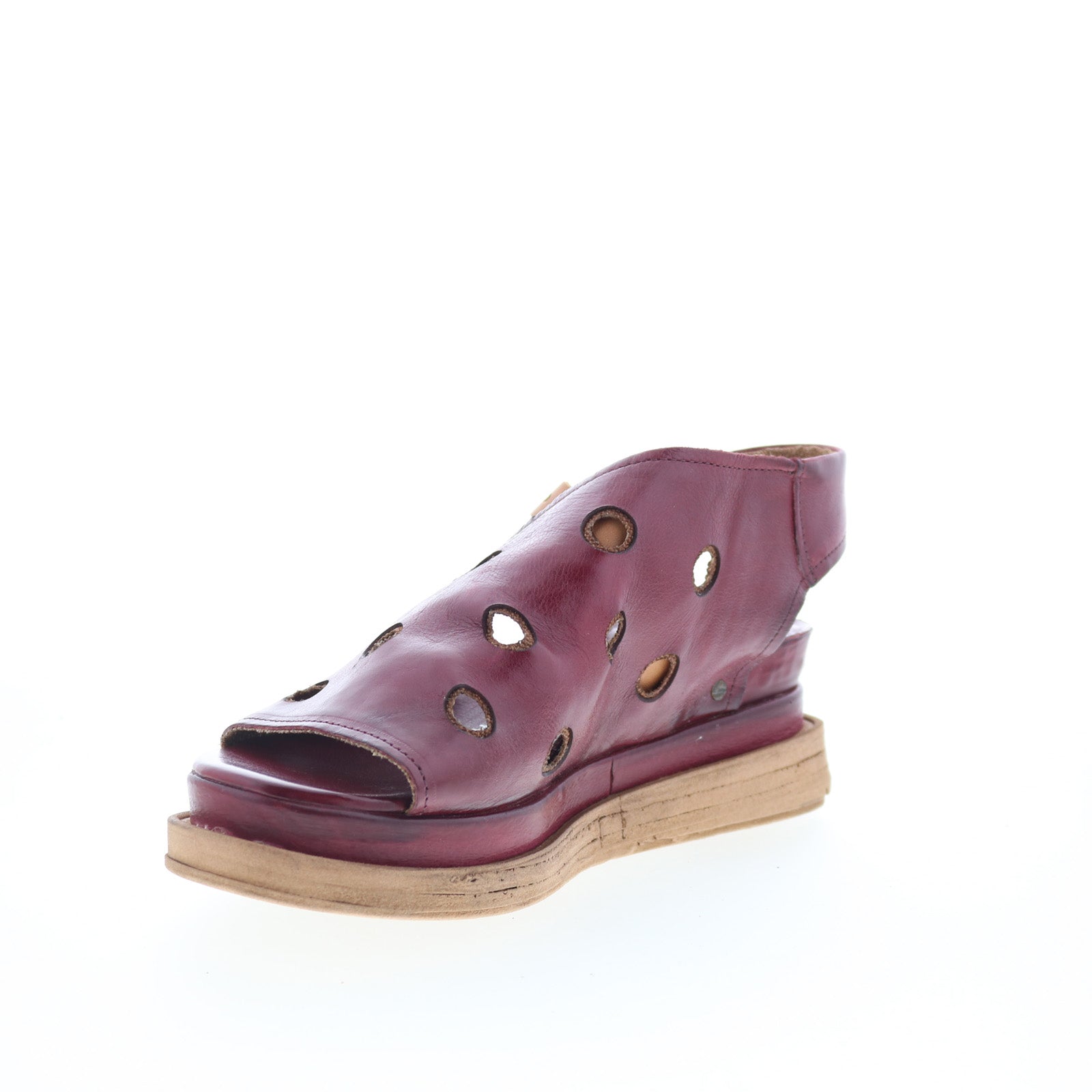 Larry Womens Burgandy Leather Hook & Loop Strap Sandals Shoes