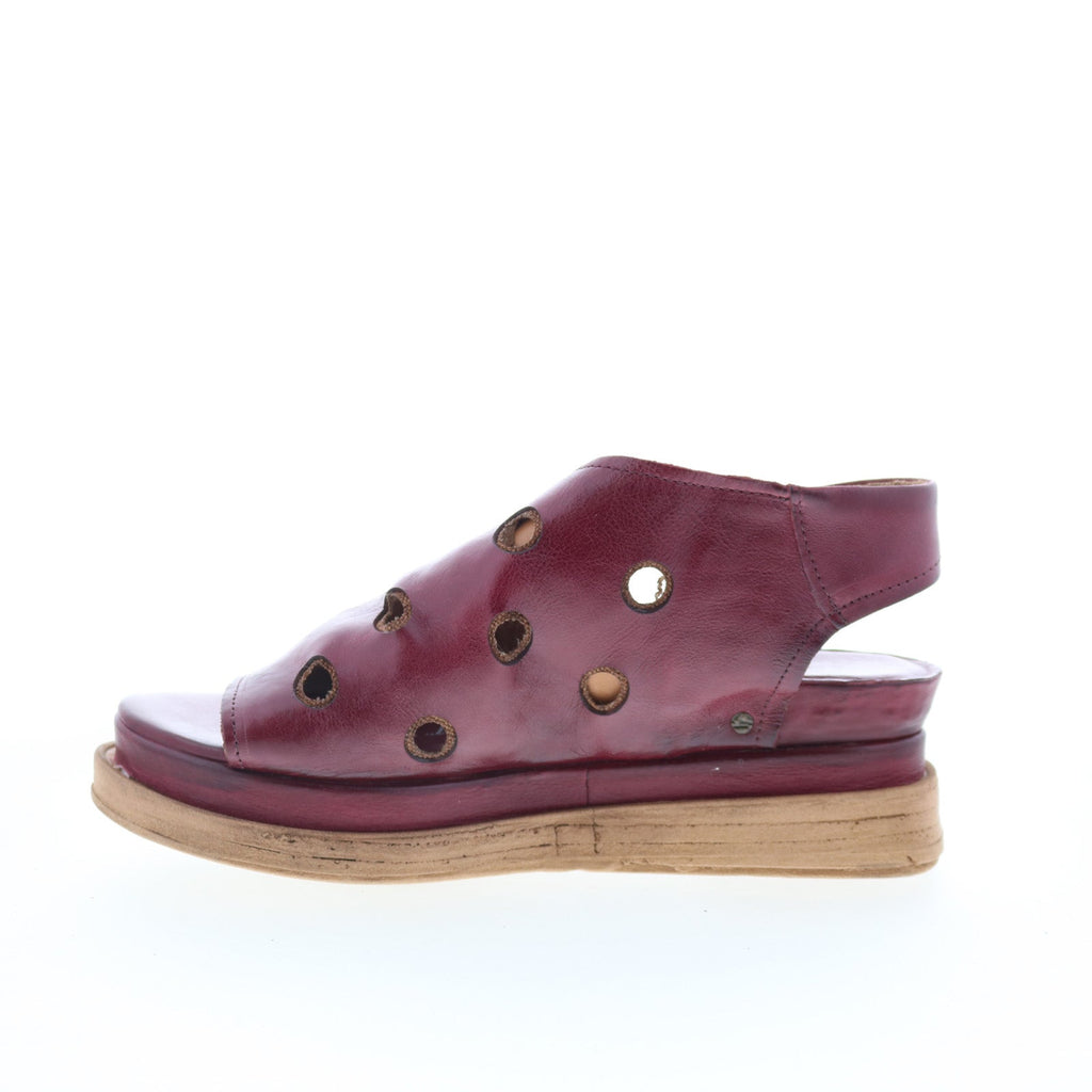 Larry Womens Burgandy Leather Hook & Loop Strap Sandals Shoes