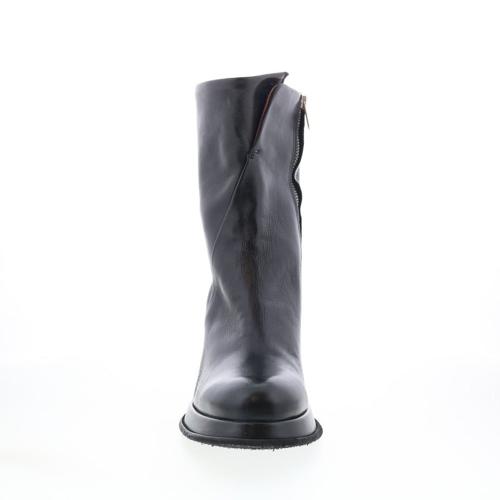 Leti Womens Black Leather Zipper Ankle & Booties Boots