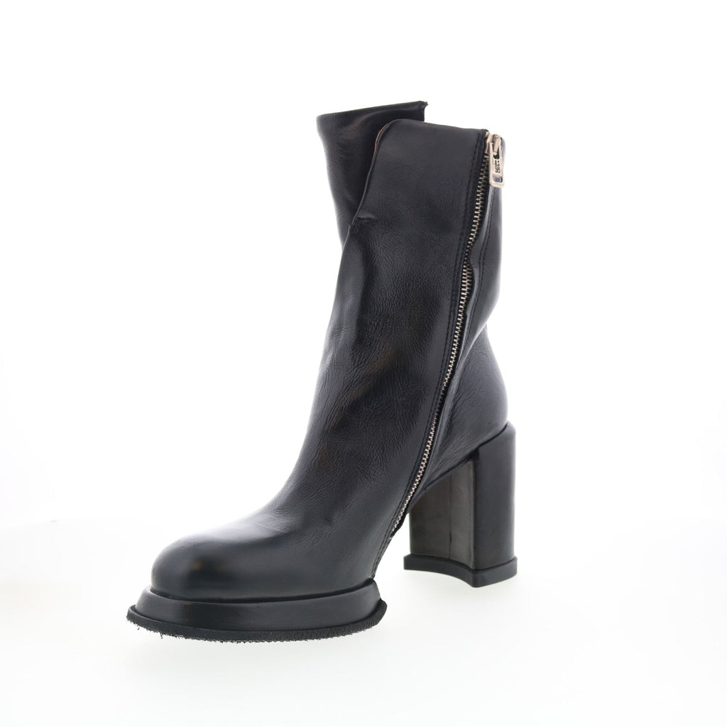 Leti Womens Black Leather Zipper Ankle & Booties Boots