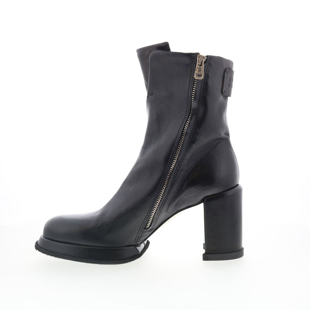 Leti Womens Black Leather Zipper Ankle & Booties Boots