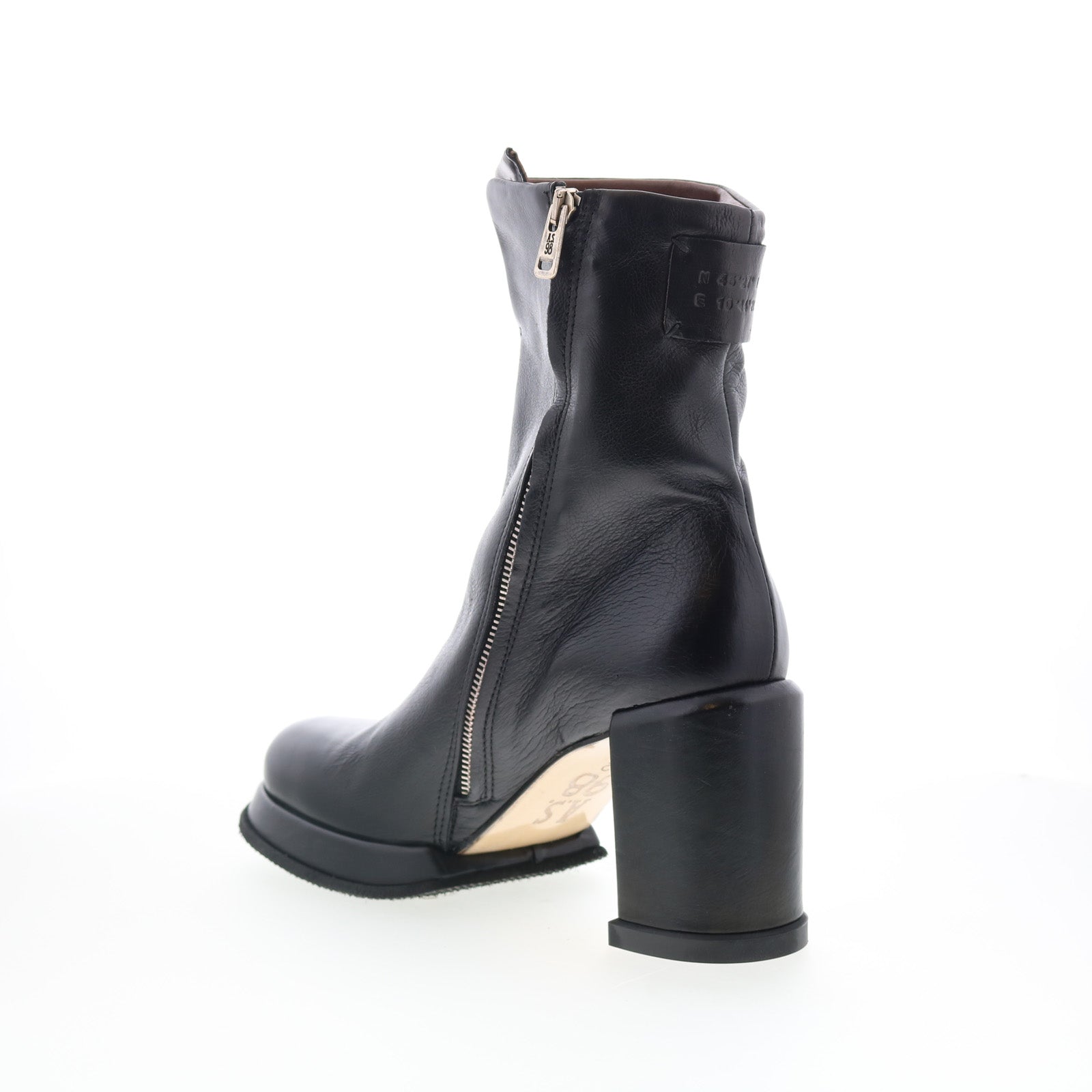 Leti Womens Black Leather Zipper Ankle & Booties Boots