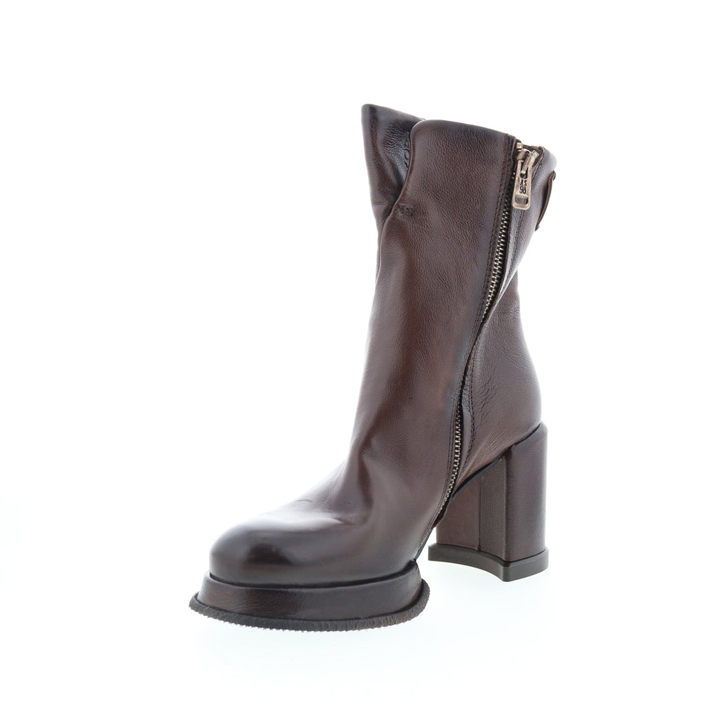 Leti Womens Brown Leather Zipper Ankle & Booties Boots