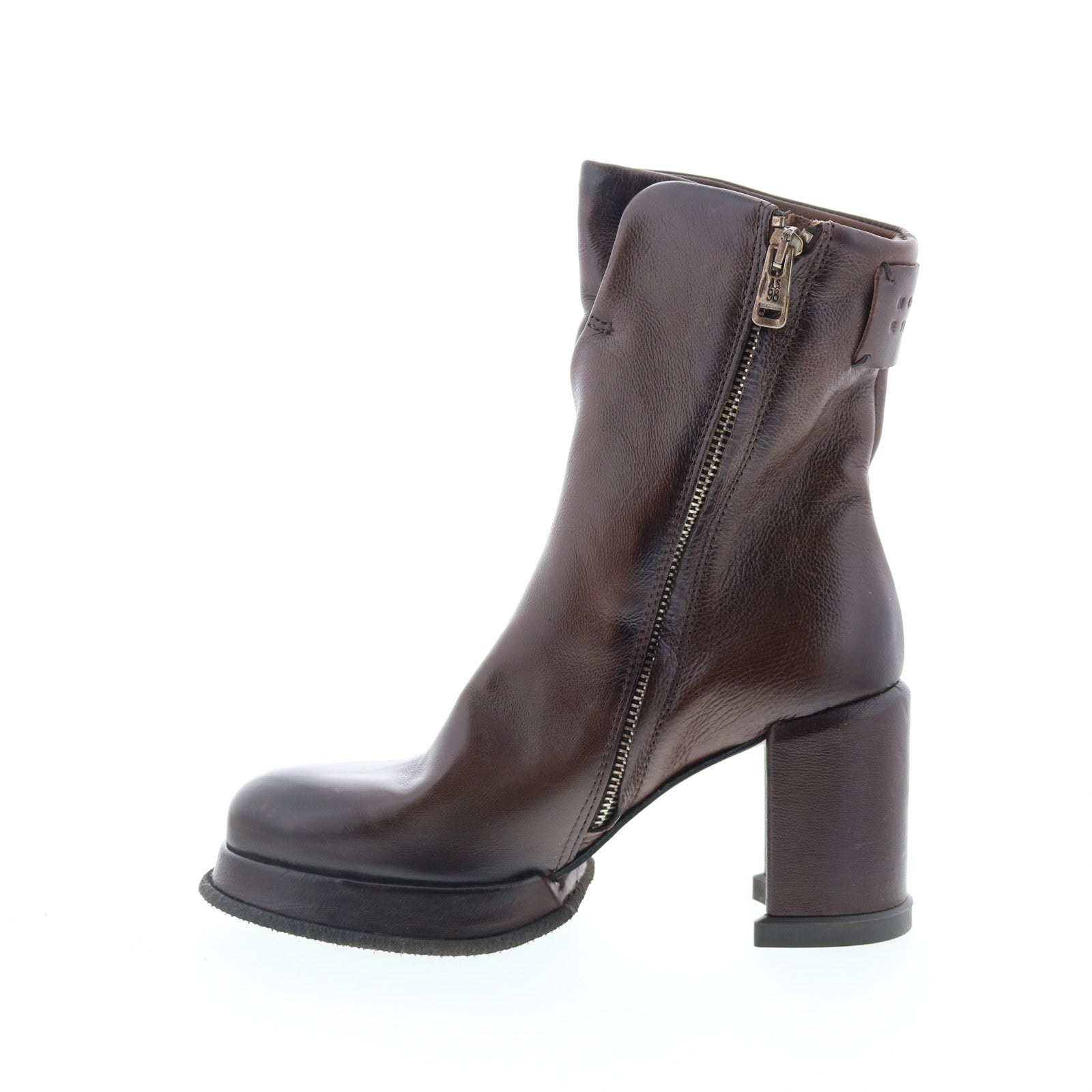 Leti Womens Brown Leather Zipper Ankle & Booties Boots