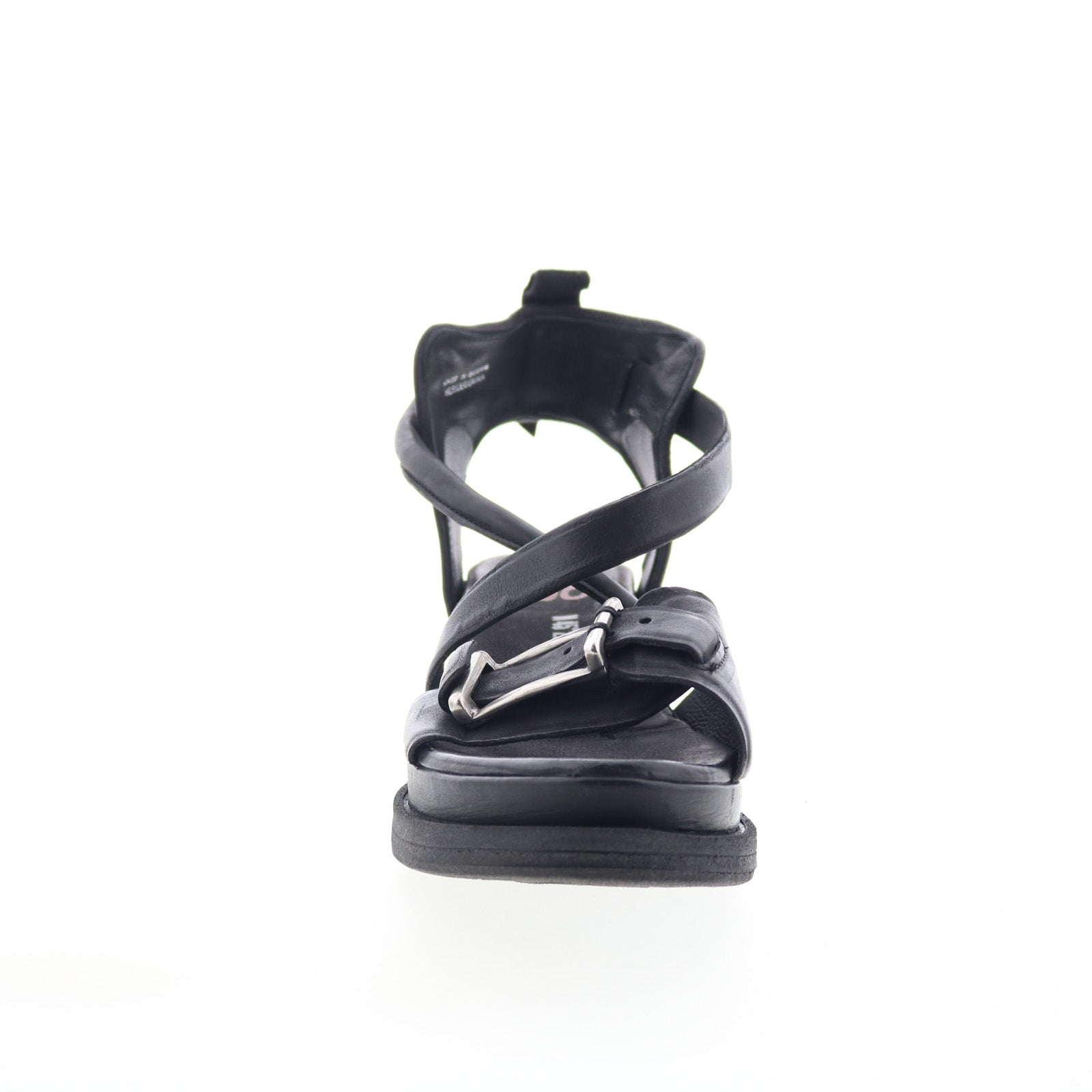 Levy Womens Black Leather Hook & Loop Platform Sandals Shoes