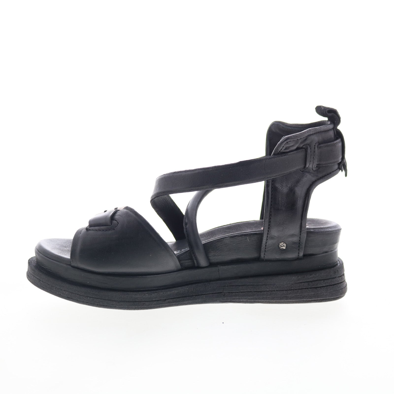 Levy Womens Black Leather Hook & Loop Platform Sandals Shoes