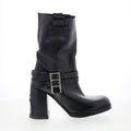 Lil Womens Black Leather Slip On Casual Dress Boots