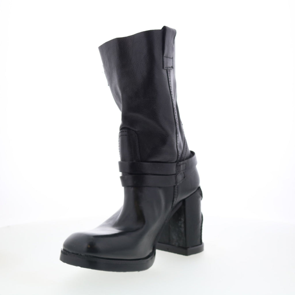 Lil Womens Black Leather Slip On Casual Dress Boots