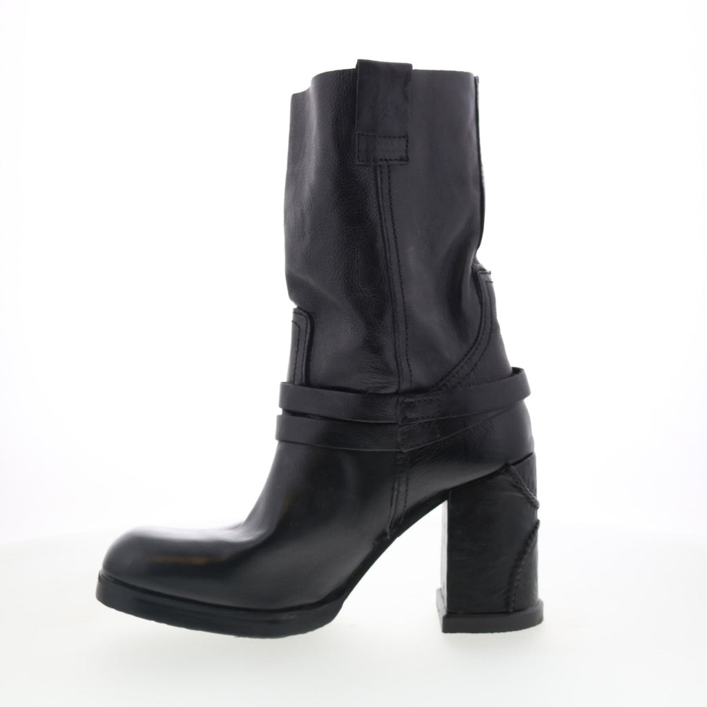 Lil Womens Black Leather Slip On Casual Dress Boots