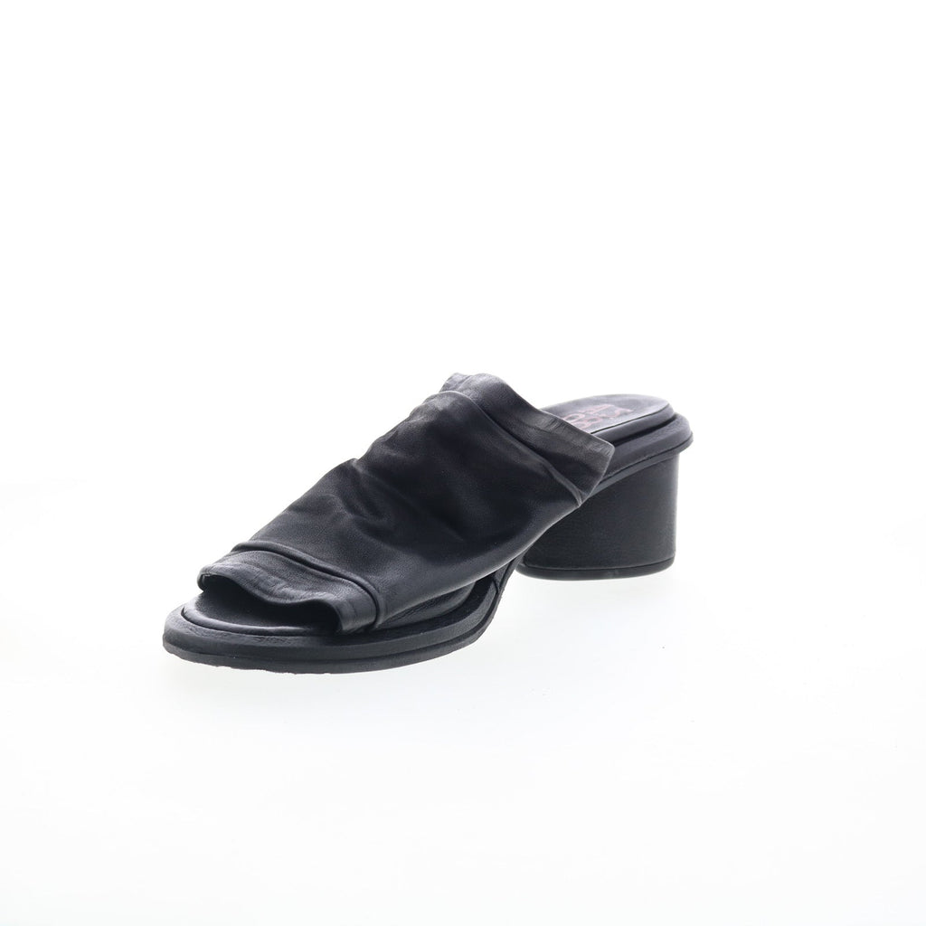 Lior Womens Black Leather Slip On Heeled Sandals Shoes